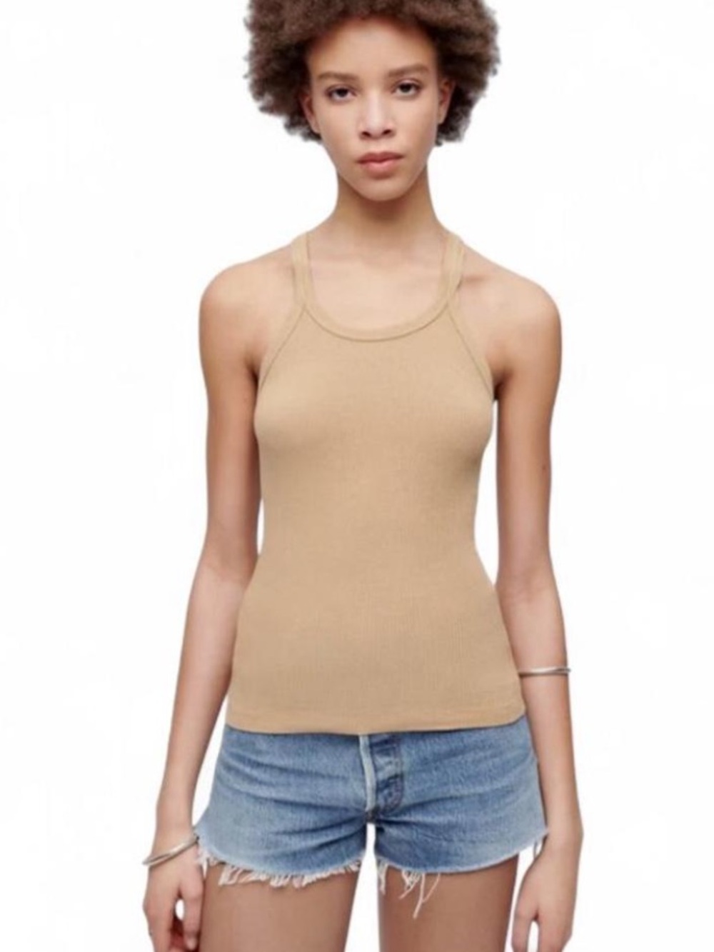 Re/Done Beige Ribbed Tank Top